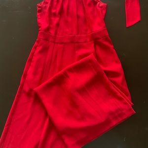 Bright red jumpsuit tie neck flare leg type